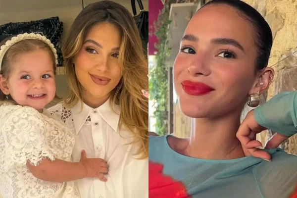 Montagem colorida de Virginia, Maria Flor e Bruna Marquezine - Metrópoles