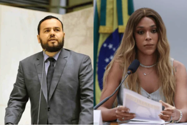 Colagem colorida de Gil Diniz e Erika Hilton; deputado estadual impulsionou post contra deputada federal - Metrópoles