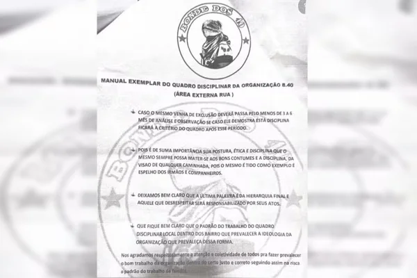 As regras do crime: “manual disciplinar” do Bonde dos 40 é apreendido