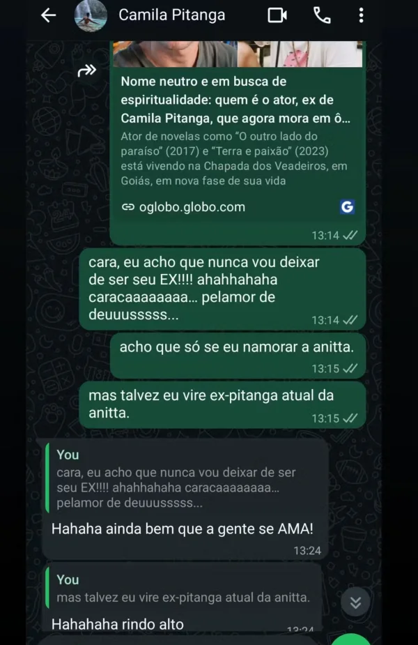 Após viralizar, ator expõe conversa com Camila Pitanga e faz piada - destaque galeria Após viralizar, ator expõe conversa com Camila Pitanga e faz piada - destaque galeria
