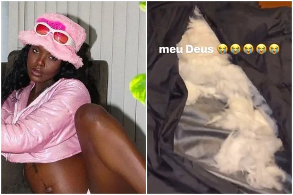 Montagem com as fotos de Suelen Gervásio e a jaqueta rasgada do produtor Matuto - Metrópoles