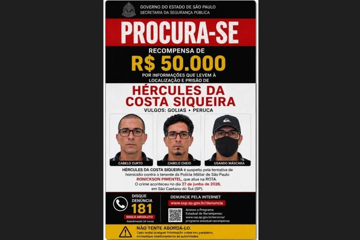 Tenente baleado: SSP oferece R$ 50 mil por informações sobre golpe de Golias