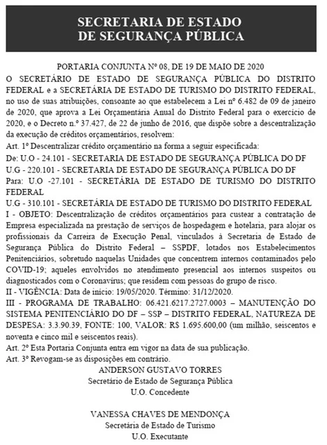 SSP repassa R$ 1,7 milhão à Setur para custear hospedagem SSP repassa R$ 1,7 milhão à Setur para custear hospedagem