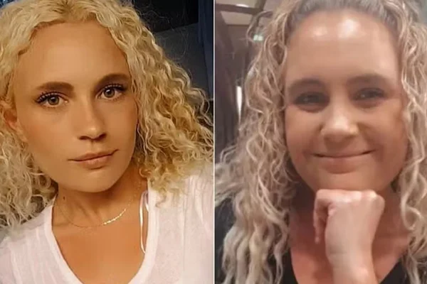 Imagem mostra mulher branca de cabelos cacheados em duas fotografias - Metrópoles