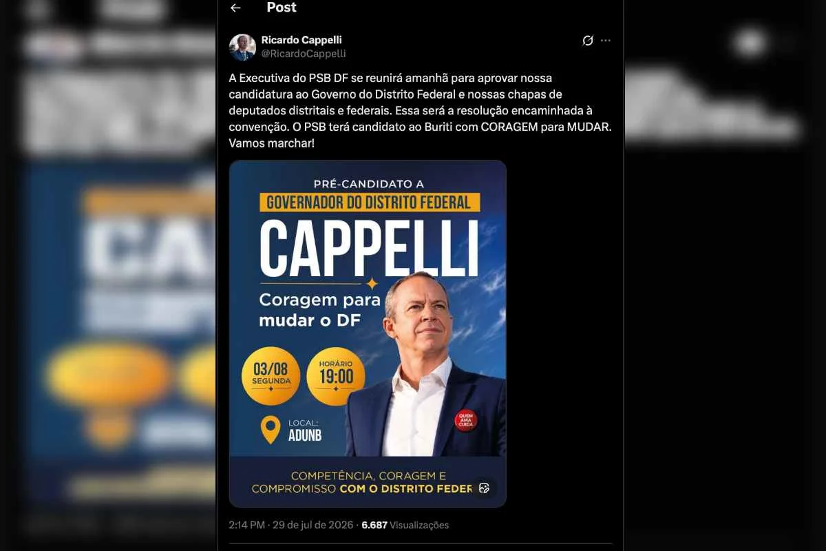 Ricardo Cappelli usa mesmo slogan oficial do GDF. Candidato do PSB, Cappelli afirmou que ele é quem foi copiado Ricardo Cappelli usa mesmo slogan oficial do GDF. Candidato do PSB, Cappelli afirmou que ele é quem foi copiado