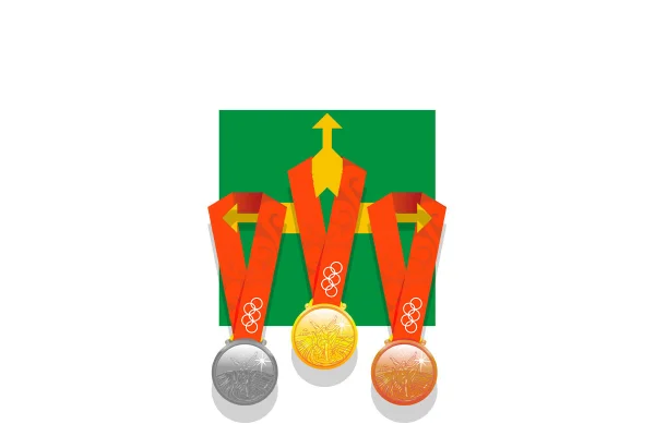 Imagem colorida da bandeira do DF com medalhas olímpicas