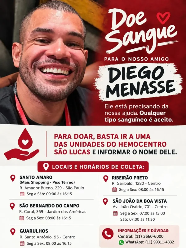 Em estado grave, humorista Diego Menasse precisa de doação de sangue - destaque galeria