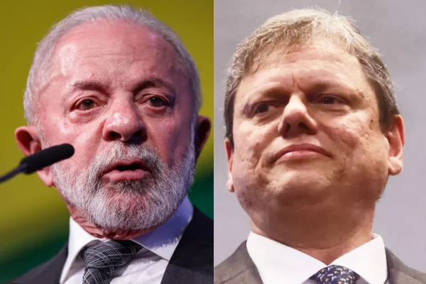 Imagem colorida mostra Lula e Tarcísio de Freitas, que empatam tecnicamente em pesquisa eleitoral. Metrópoles