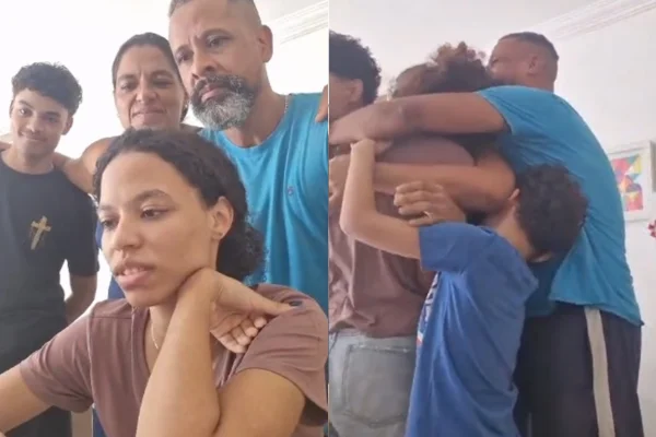 Imagem mostra familiares reagindo a filha passando em Medicina - Metrópoles