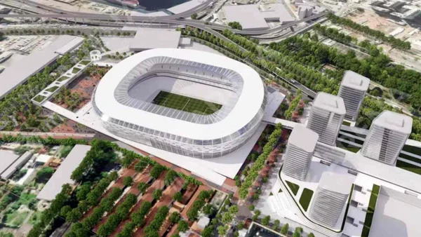 imagem colorida. Projeto do novo estádio do Flamengo