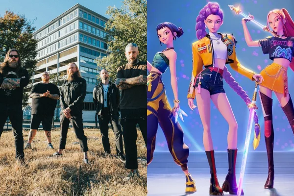 Montagem de imagem mostra (da esquerda para a direita) a Banda Demon Hunter e cena do filme Guerreiras do K-Pop - Metrópoles
