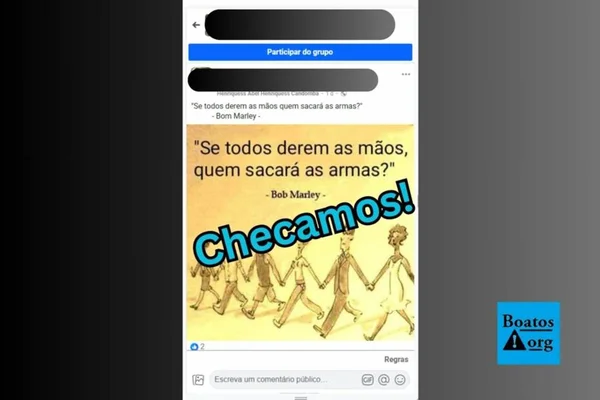 Imagem colorida mostra postagem que circula nas redes sociais que atribui a Bob Marley fala em prol da violência - metrópoles