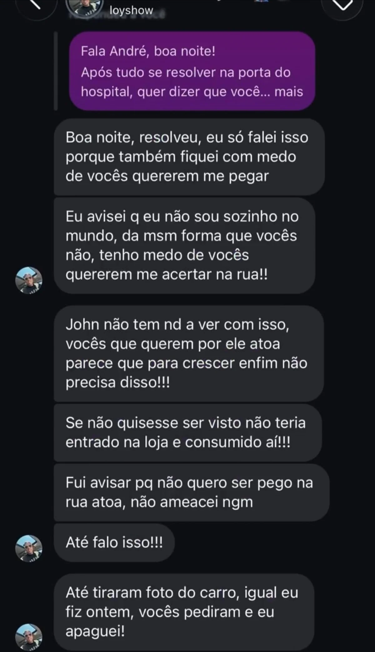 Entregadora expôs a resposta do amigo de John Kennedy, identificado como André Entregadora expôs a resposta do amigo de John Kennedy, identificado como André