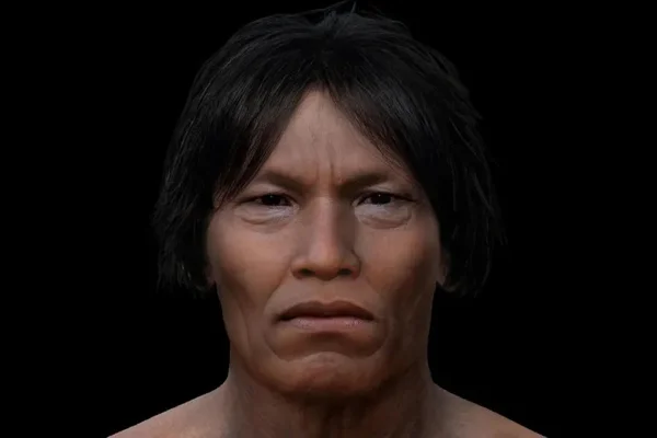 Ilustração colorida mostra reconstrução facial do crânio Punin-2 - Metrópoles