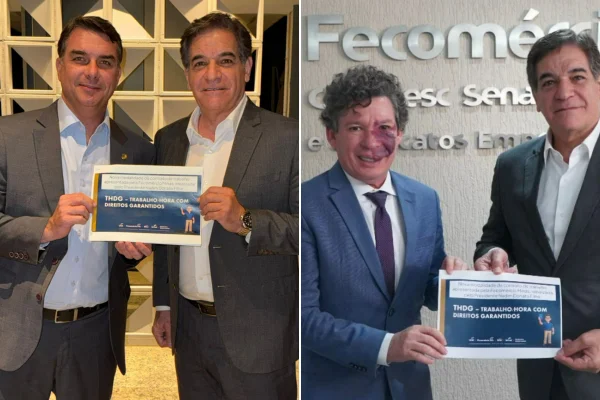 Flávio e Reginaldo com o presidente da Fecomércio