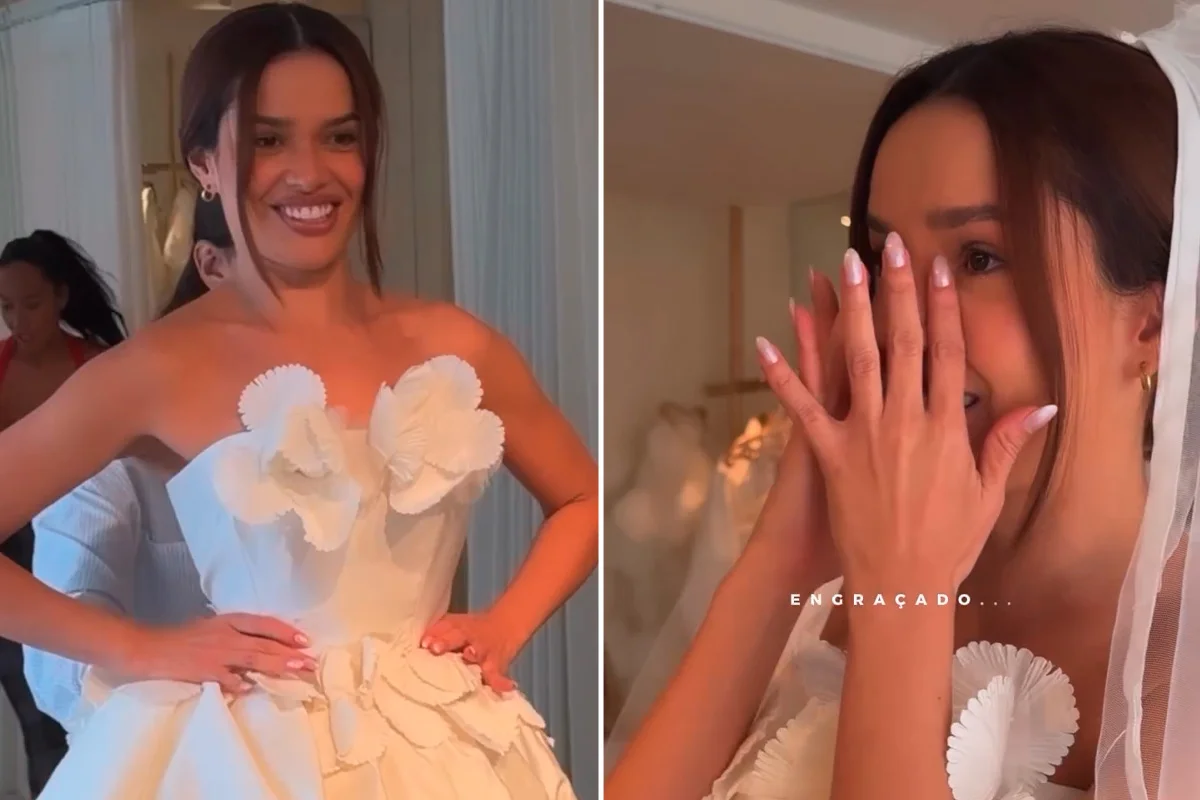 Juliette se emociona ao vestir vestido de casamento Juliette se emociona ao vestir vestido de casamento