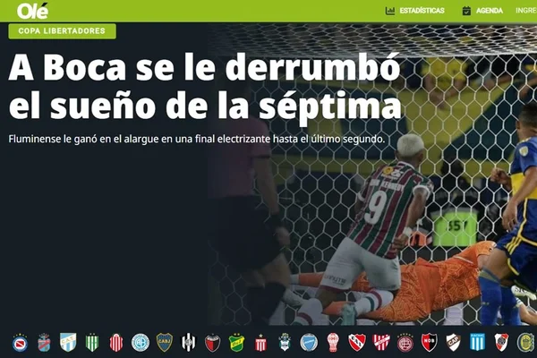 Página inicial do site Olé