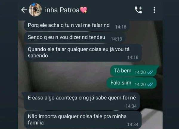 Imagem colorida de captura de tela de conversa entre funcionária e mulher jovem assassinada - Metrópoles