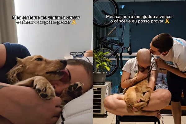 Foto colorida de uma mulher e um cachorro - Metrópoles