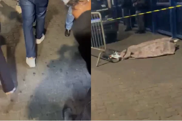 Colagem colorida de corpo de homem em situação de rua achado morto em frente à Estação Santana - Metrópoles