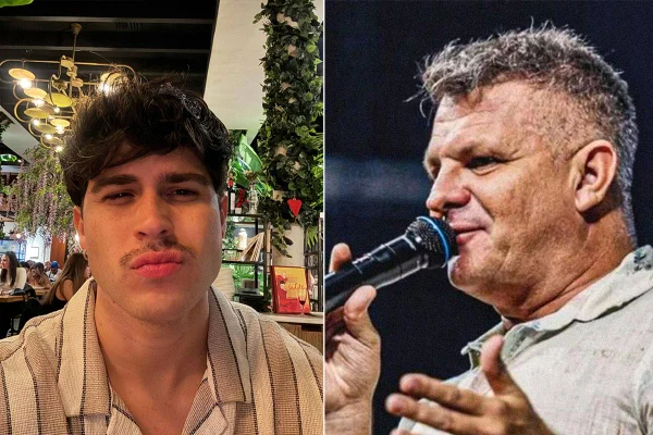 Imagem colorida de montagem com a foto de dois homens. Metrópoles