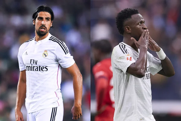 Foto colorida de Khedira e Vini Jr., do Real Madrid - Metrópoles