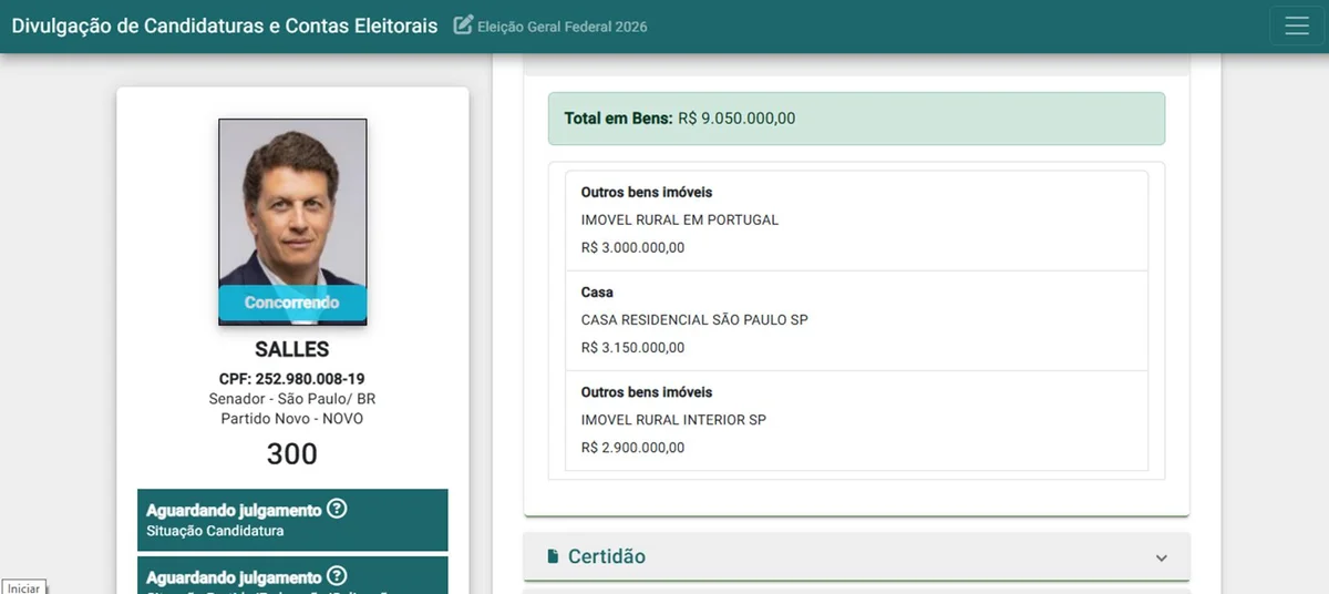 Declaração de bens de Ricardo Salles ao TSE Declaração de bens de Ricardo Salles ao TSE