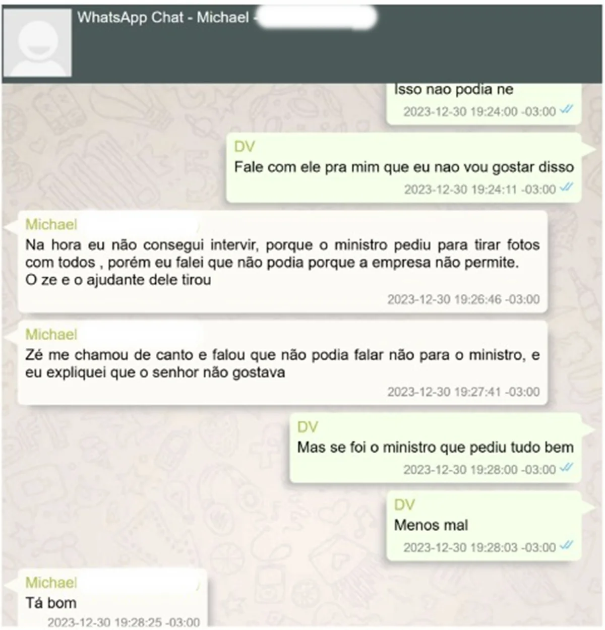 Vorcaro se mostra insatisfeito, mas fica aliviado quando Michael diz que o próprio magistrado pediu o registro Vorcaro se mostra insatisfeito, mas fica aliviado quando Michael diz que o próprio magistrado pediu o registro