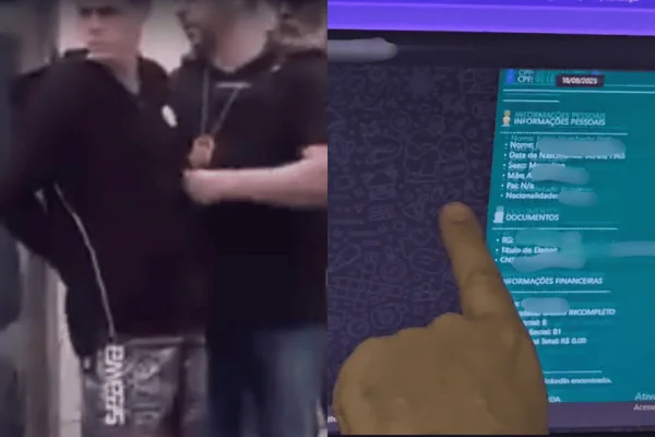 Colagem colorida de um jovem branco sendo preso suspeito de ameaçar o youtuber Felca na internet - Metrópoles