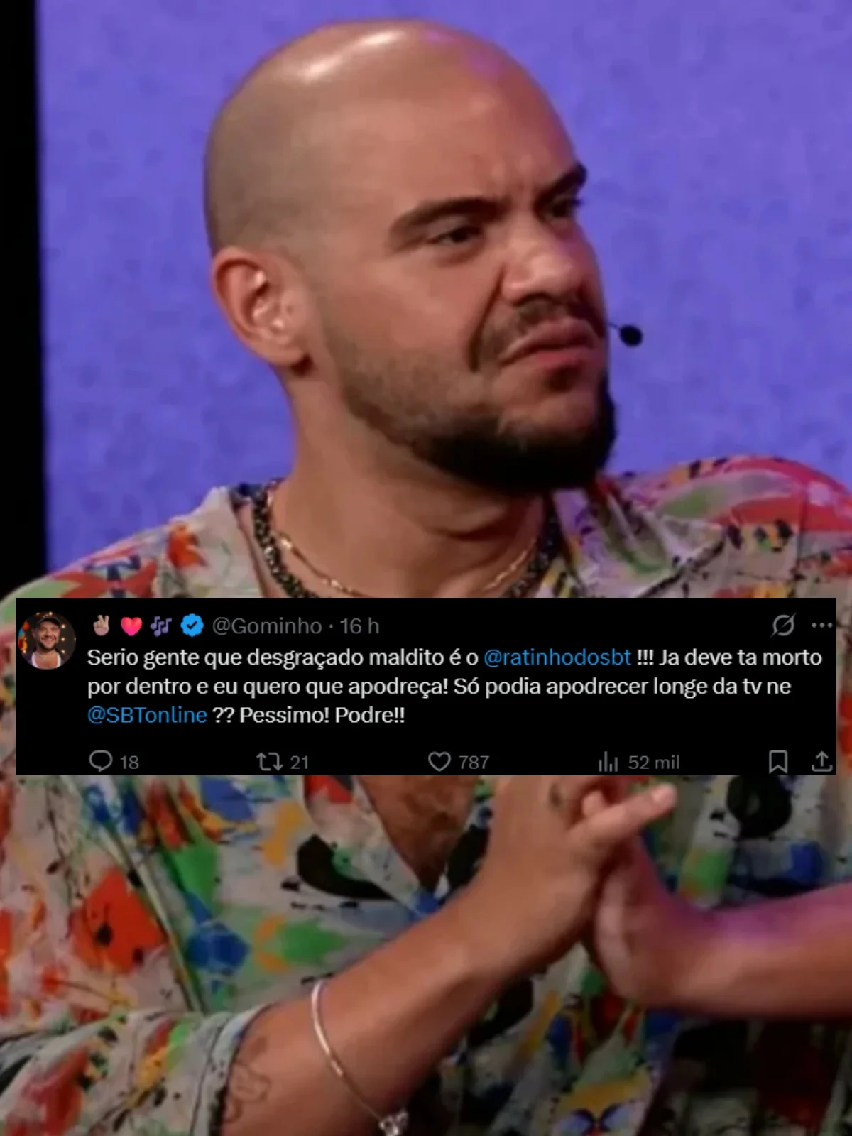 Gominho usou as redes sociais para criticar publicamente o apresentador Ratinho. Gominho usou as redes sociais para criticar publicamente o apresentador Ratinho.
