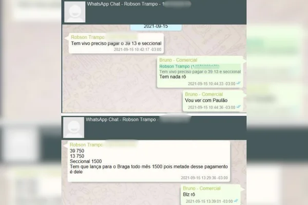 Imagem colorida de conversa entre operadores do PCC sobre suposto pagamento de propina a policiais - Metrópoles