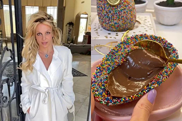 montagem com uma foto de britney spears e outra de um ovo de colher