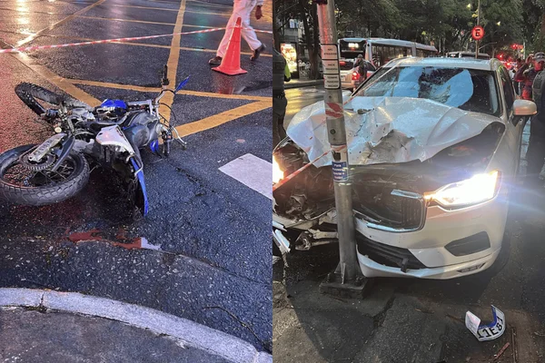 Colagem colorida de acidente de trânsito que vitimou um PM na manhã desta quinta-feira (23/7) - Metrópoles