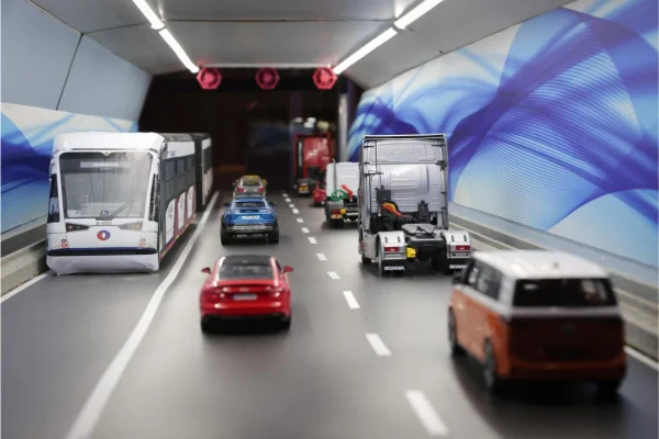 Imagem colorida mostra Maquete do túnel Santos-Guarujá - Metrópoles