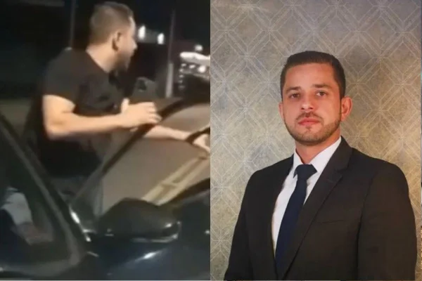 Montagem colorida com foto do advogado Jeferson Barros após o primeiro atropelamento e outra com jurista posando para fotografia.