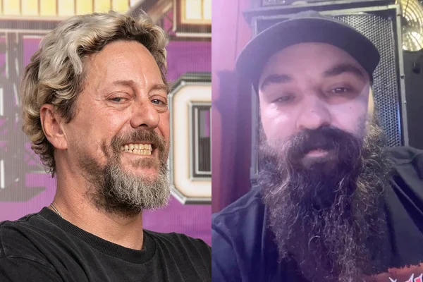 À esquerda, Canisso, baixista do Raimundos; à direita, Faiska, dono do bar do último show de Canisso - Metrópoles