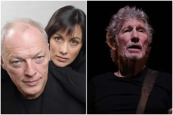 Fotos justapostas de Polly Samsom com David Gilmour e Roger Waters - Metrópoles