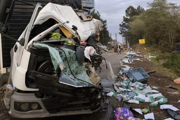 Imagem colorida,Batida entre caminhões deixa homem morto e bebê de 8 meses ferido em SC- Metrópoles