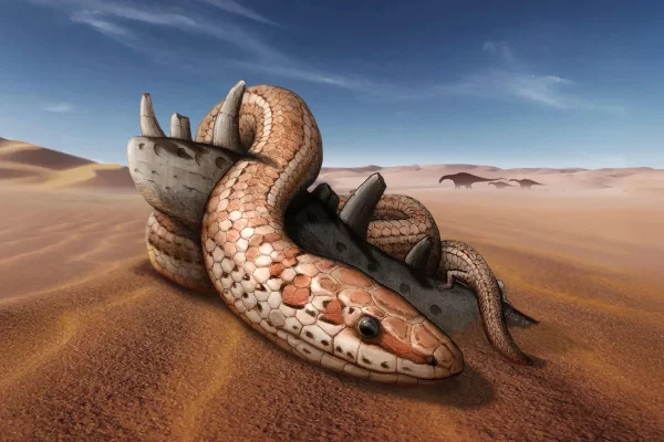 Ilustração colorida mostra cobra com patas - Metrópoles