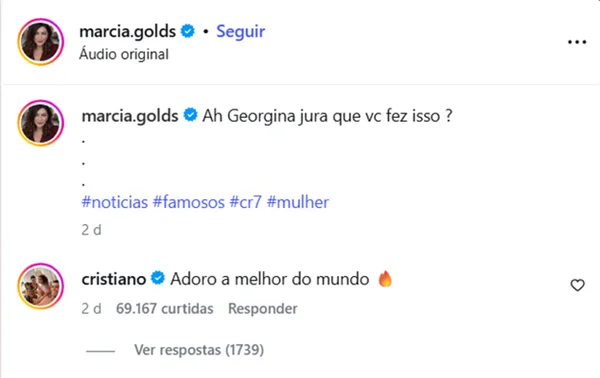 Comentário de Cristiano Ronaldo sobre corpo de Georgina Rodríguez viraliza - destaque galeria