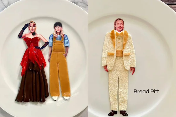 montagem com criações de looks feitos com comida