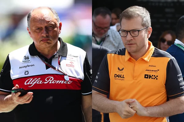 Montagem com os chefes de equipe da Fórmula 1 Frederic Vasseur e Andreas Seidl