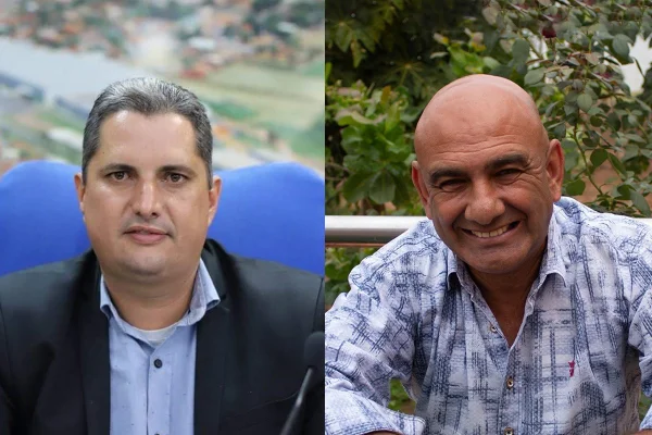 Imagem colorida de uma montagem com dois homens, o presidente da Câmara de Vereadores de Guaiçara e um vereador da cidade - Metrópoles