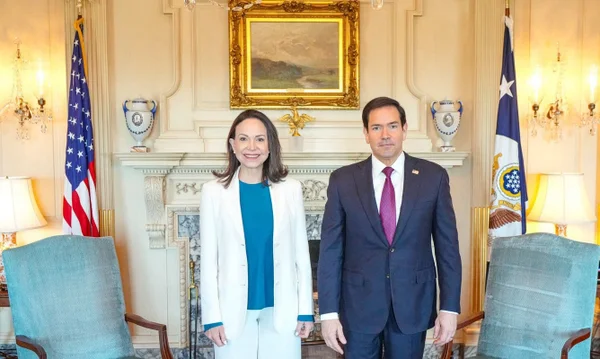 Imagem colorida mostra opositora de Maduro e Marco Rubio - Metrópoles
