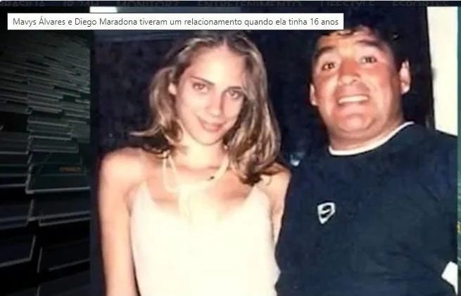 Mavys Álvares, aos 16 anos, e Diego Maradona Mavys Álvares, aos 16 anos, e Diego Maradona