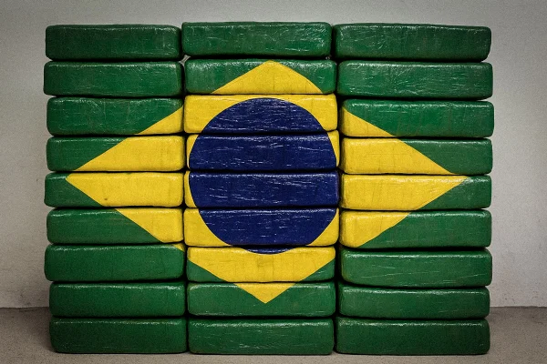 Imgem colorida de bandeira estampada em pacotes de drogas