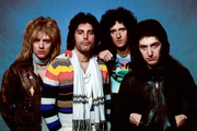 Retrato posado do Queen - Roger Taylor, Freddie Mercury, Brian May e John Deason