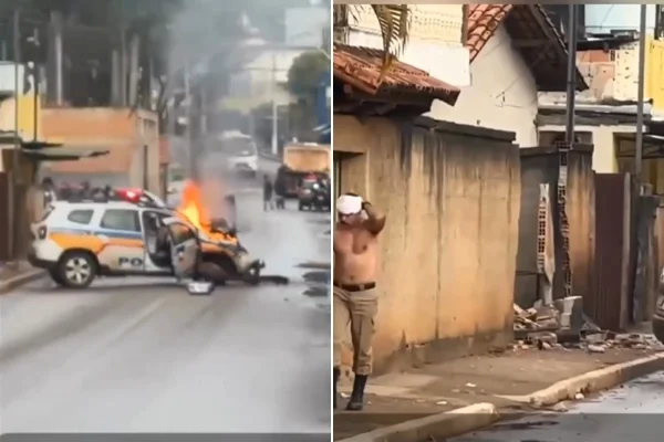 PM ferido viatura pega fogo