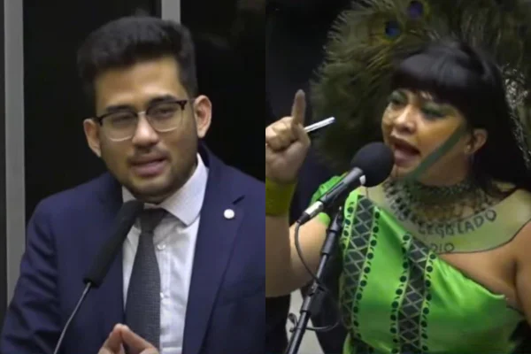 Deputados Kim Kataguiri e Célia Xakriabá em discussão no plenário da Câmara dos Deputados - Metrópoles