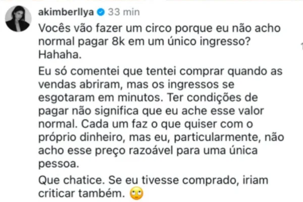 Amanda Kimberlly rebate críticas após recusar pagar R$ 8 mil por show - destaque galeria